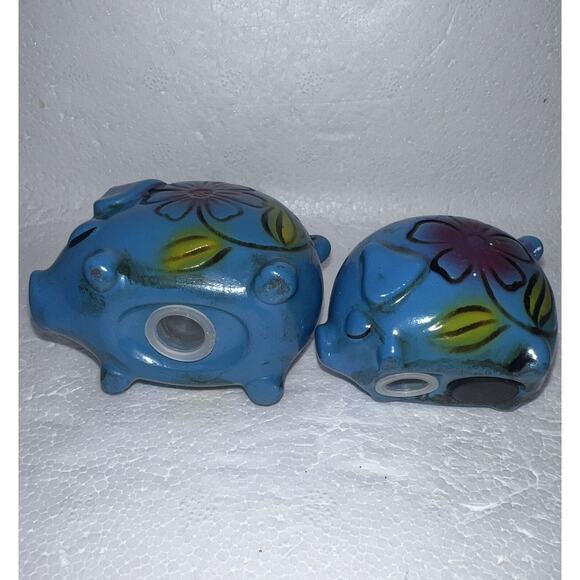 Vintage Stacking Magnetic Blue Pigs Salt and Pepper Shakers Hawaiian Tropical - Picture 9 of 9
